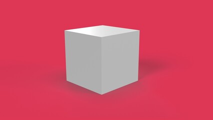 3d White Cube On Red Background