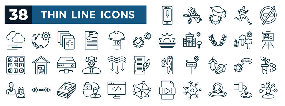 Set Of Most Common Used Web Icons In Outline Style. Thin Line Icons Such As Download App, Mist, Automation Testing, Storyboard, Deep, Civilization, B2c, Map Location Vector