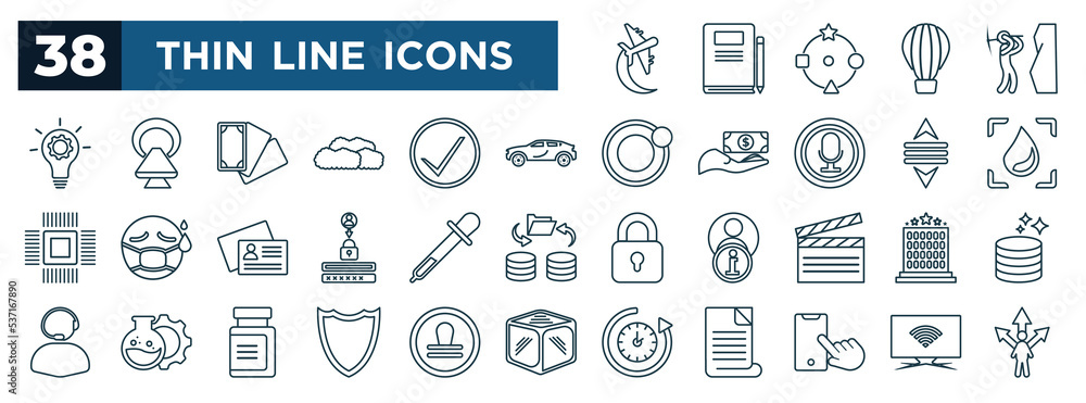 Poster set of most common used web icons in outline style. thin line icons such as flying, innovative, suv,