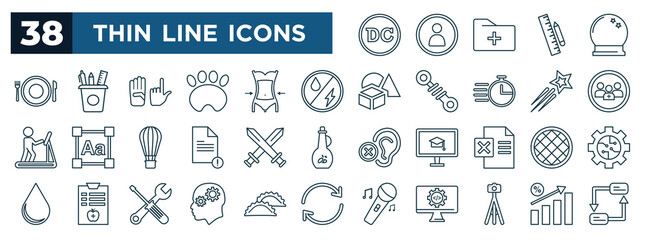 set of most common used web icons in outline style. thin line icons such as dc, tableware, hybrid, inclusive, swords, waffle, cognitive, tr vector