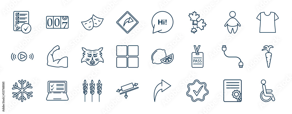 Aufkleber set of most common used web icons in outline style. thin line icons such as validation, shortcut, fa