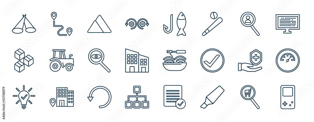Poster set of most common used web icons in outline style. thin line icons such as stage, devops, my, tract