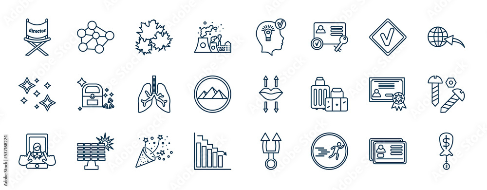 Aufkleber set of most common used web icons in outline style. thin line icons such as director, pollution, com