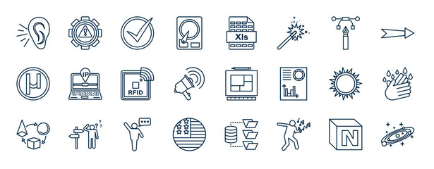 set of most common used web icons in outline style. thin line icons such as hear, hdd, illustration, ip, blueprint, wash hand, suggestion, singer vector.