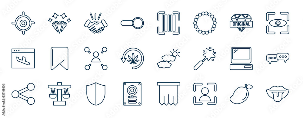Poster set of most common used web icons in outline style. thin line icons such as geolocation, enable, ori