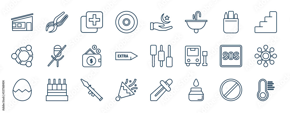 Poster set of most common used web icons in outline style. thin line icons such as modern, bullseye, statio