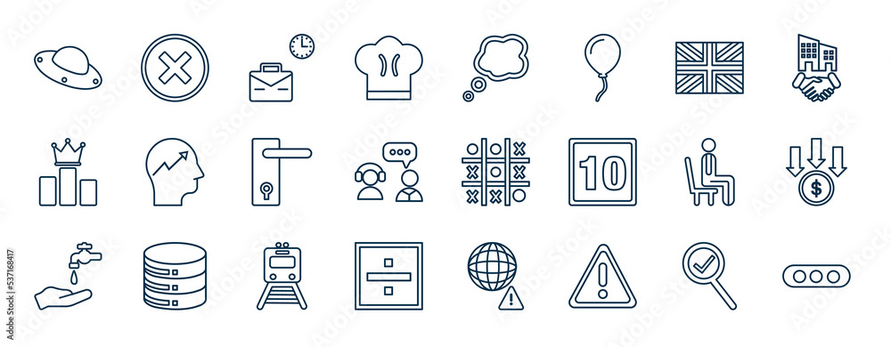 Poster set of most common used web icons in outline style. thin line icons such as ufo, chef hat, english f