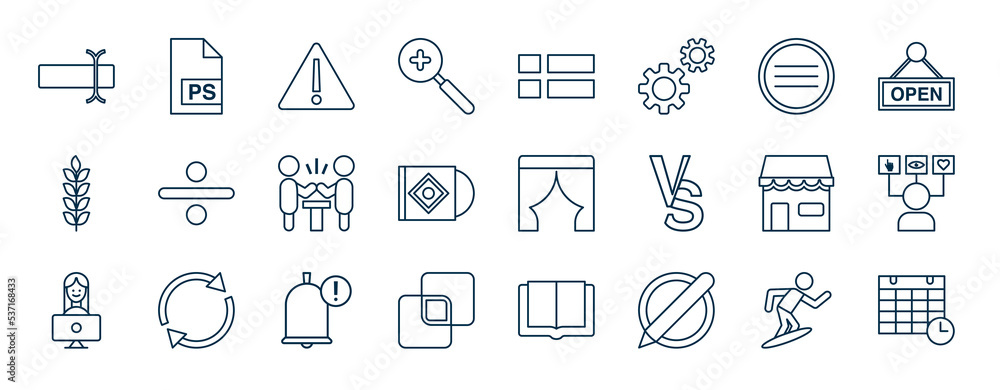 Poster set of most common used web icons in outline style. thin line icons such as rename, zoom in, navigat