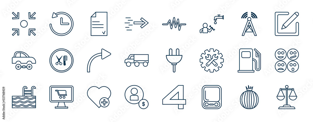 Aufkleber set of most common used web icons in outline style. thin line icons such as force, motion, telecommu