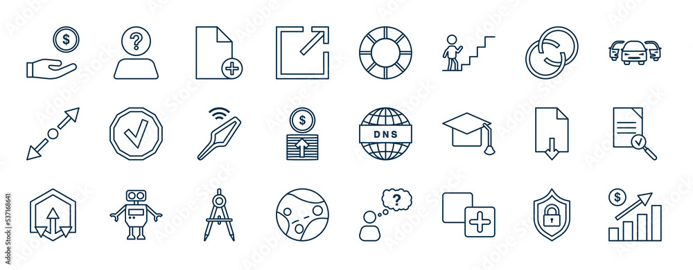 Poster set of most common used web icons in outline style. thin line icons such as affordable, new tab, com