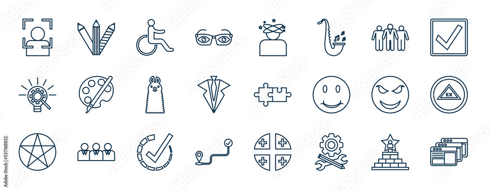 Poster set of most common used web icons in outline style. thin line icons such as kyc, optical, team leade