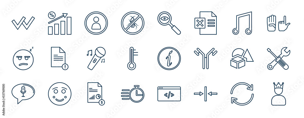 Aufkleber set of most common used web icons in outline style. thin line icons such as double check, pest contr