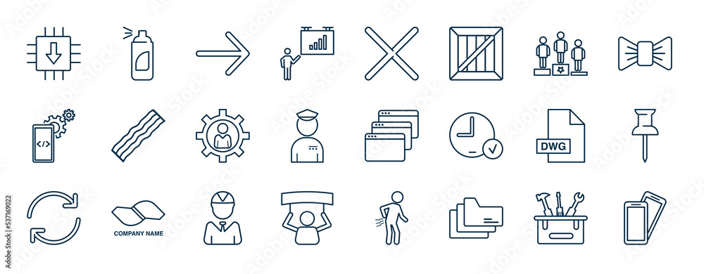 Aufkleber set of most common used web icons in outline style. thin line icons such as firmware, pitch, competi