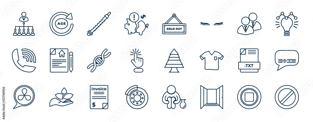 Poster set of most common used web icons in outline style. thin line icons such as organization chart, brok