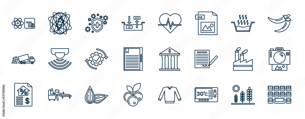 Poster set of most common used web icons in outline style. thin line icons such as typescript, in out, hot 