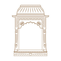 Jharokha vector illustration. Window architecture illustration. Jharokha illustration. Line art arch illustration. Antique wooden frame. Rajasthani Jharokha vector.
