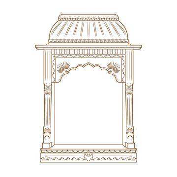 Jharokha vector illustration. Window architecture illustration. Jharokha illustration. Line art arch illustration. Antique wooden frame. Rajasthani Jharokha vector.