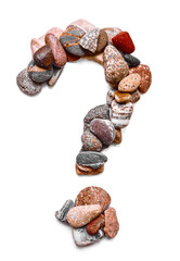 A letter of smooth stones on a white isolated background. Of the river stones lined with a letter, detailing, close-up. Selective focus