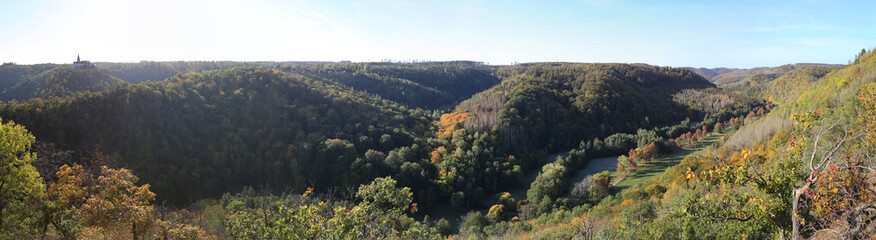 Obraz premium Panorama vom Selketal im Harz, bei Meisdorf
