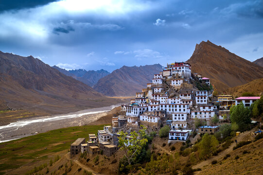 Breath-taking beauty ancient Tibetan Key Monastery, Spiti valley, Spiti river, Himachal Pradesh, Lahaul and Spiti district, India