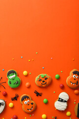 Concept of Halloween sweets, funny sweets, space for text