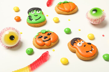 Concept of Halloween sweets, funny sweets, close up
