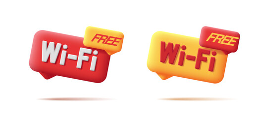 Free wifi sign, 3d illustration speach bubble with text, red and yellow symbol