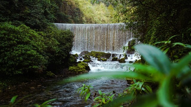 Mesmerizing display of the Libo waterfall in Guizhou captured from a low angle