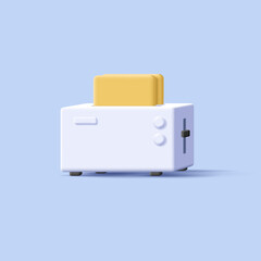 White 3d toaster with bread, render cartoon style illustration