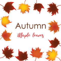 Flat 3D background of autumn. Autumn background with leaves isolated in white. Can be used for posters, banners, flyers, invitations, websites, or greeting cards. Vector illustration