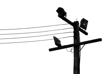 old electric pole isolated on white background.Selection focus.