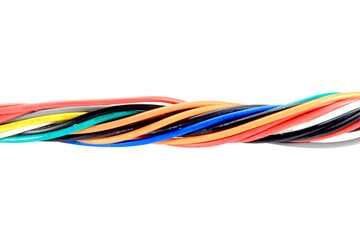 multi colored wires cable of usb and adapter into a curve or angle.isolated on white...