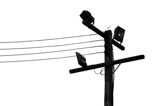 old electric pole isolated on white background.Selection focus.