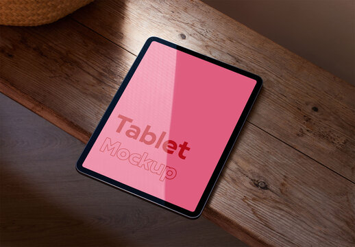 Tablet Mockup on Wood Bench With Natural Light