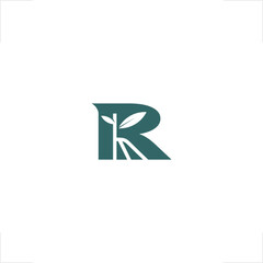 simple R letter with plant and root logo