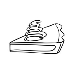 Piece of cake with cream in doodle style on a white background. Vector illustration