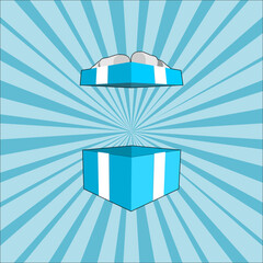 An open gift box presents a surprise in winter theme. Vector design