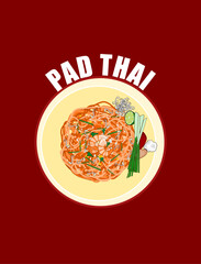 Pad Thai. Thai street food. Vector design. Graphic Elements
