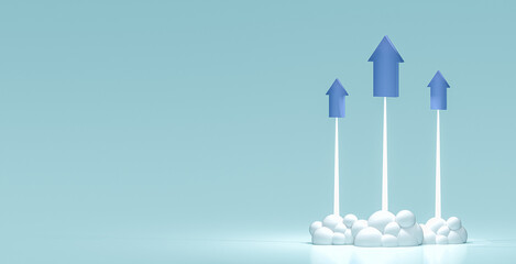 rocket rapid growth of economic indicators. economic and financial growth. Rocket growth chart web banner. fast growth chart. Financial data concept. Bar chart and growing up. 3d rendering