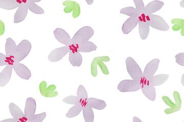 Fototapeta na wymiar Seamless pattern with watercolor painted purple flowers.