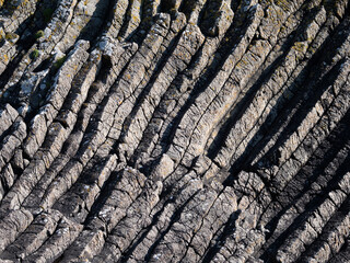 Basalt rock formations on the Isle of Staffa in Scotland