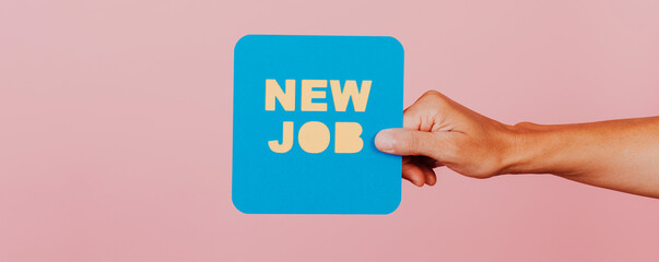 text new job in a speech bubble, banner format