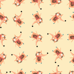 Seamless autumn pattern for kids. Cartoon orange foxes. Scrapbook paper. Wrapping and gift packaging. Yellow background.
