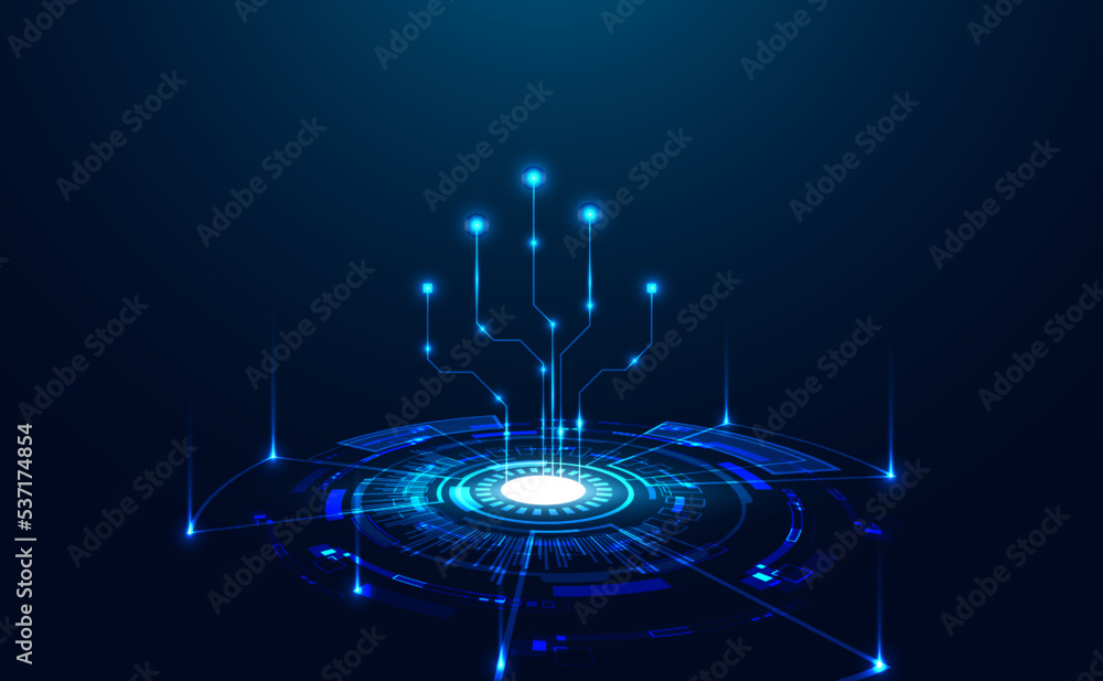 Fototapete abstract circle digital circuit concept light circle network connection blue digital copy space for 