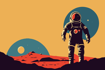 Digital vector illustration of an astronaut on mars on orange colors background