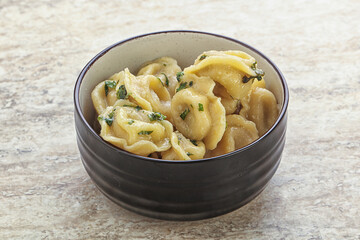 Russian boiled dumplings with meat