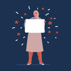 Cartoon vector illustration of woman holding banner, placard