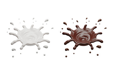 Milk and chocolate  splash  with clipping path , 3D Rendering, 3D illustration