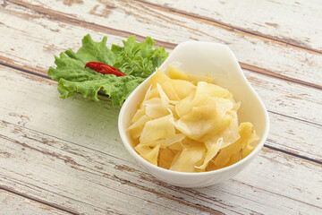 Marinated white ginger in the bowl