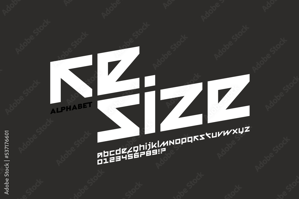 Fototapete modular style modern font design, alphabet letters and numbers vector illustration